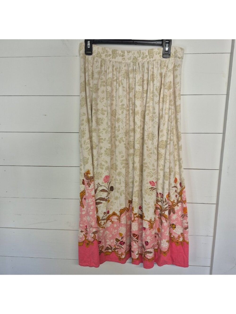 Rachel Zoe Floral Maxi Skirt Beige & Pink With Elastic Waist Size L - Picture 3 of 4